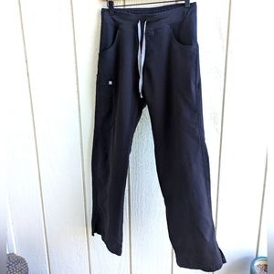 Figs Straight Leg Scrub Pants in Black with Gray Drawstring